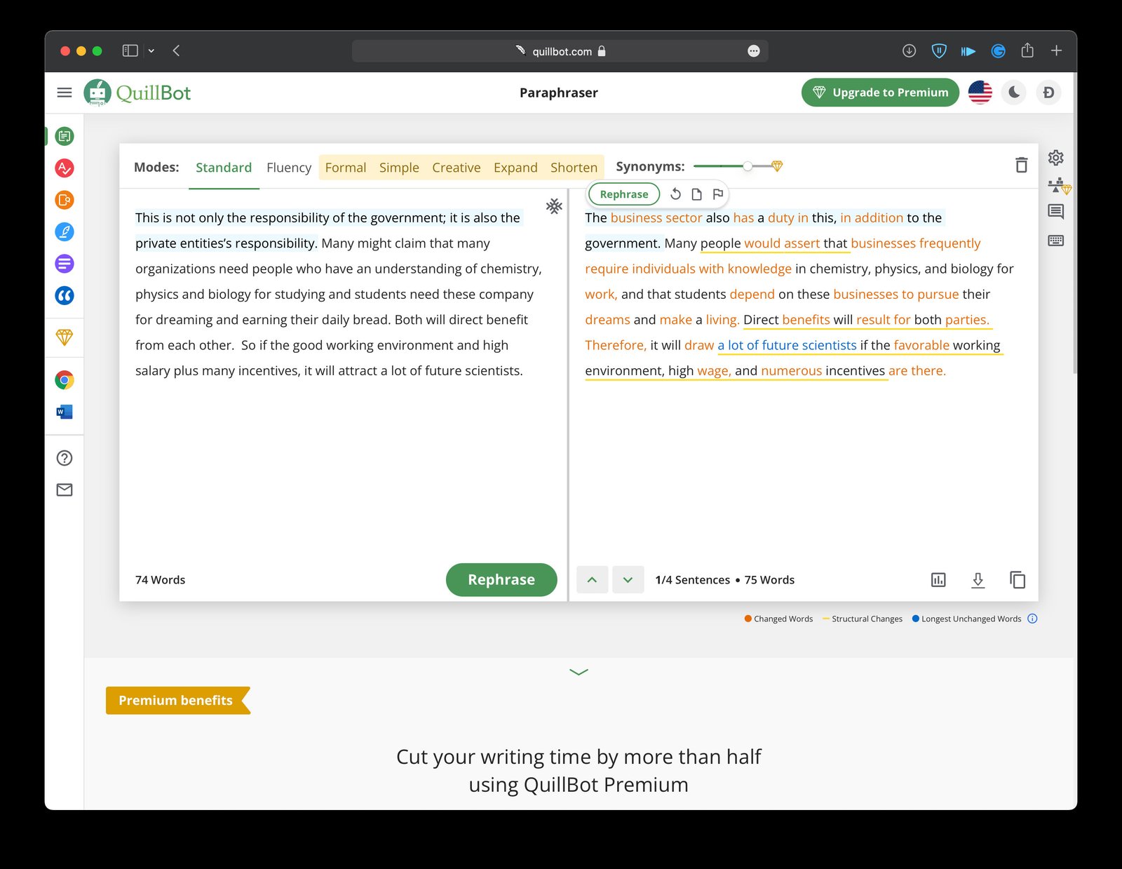 Công cụ Paraphraser của Quillbot giúp đa dạng hóa cấu trúc câu