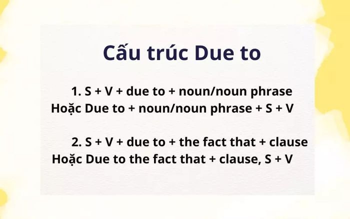 Công thức chi tiết và ví dụ minh họa cấu trúc Due to trong câu