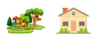 Công viên gần nhà trong bài tập tiếng Anh lớp 4 về giới từ địa điểm