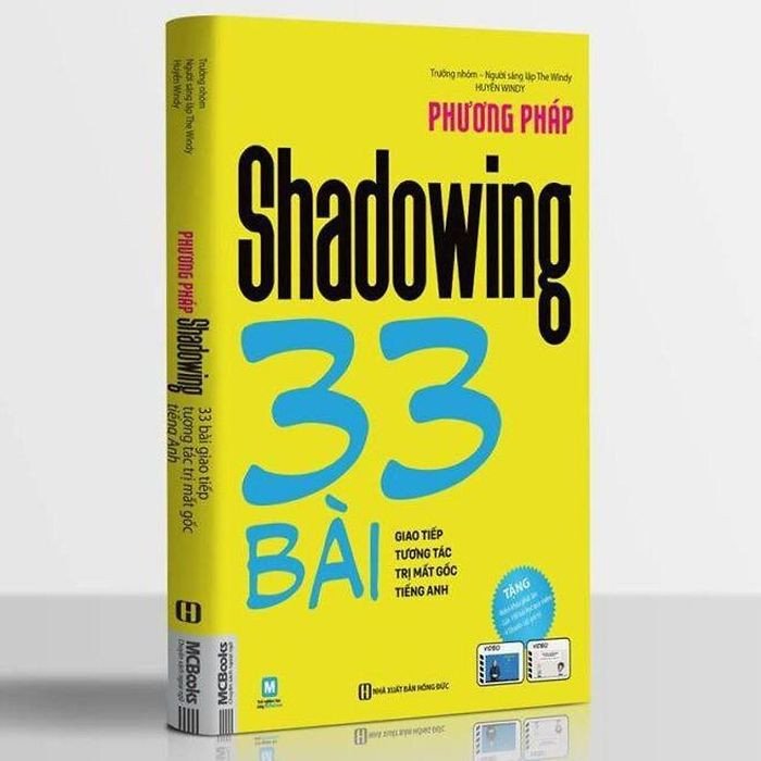 Cuốn sách Phương pháp Shadowing với bìa hình tai nghe và micro