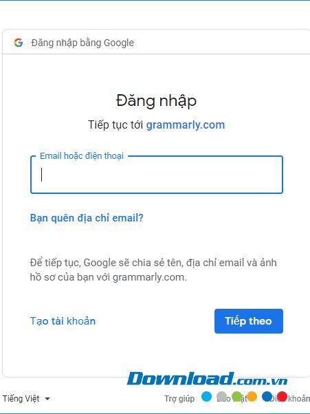 Đăng nhập Grammarly bằng tài khoản Google