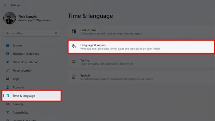 Giao diện cài đặt Time &amp; language để tùy chỉnh ngôn ngữ hiển thị trên Windows 11