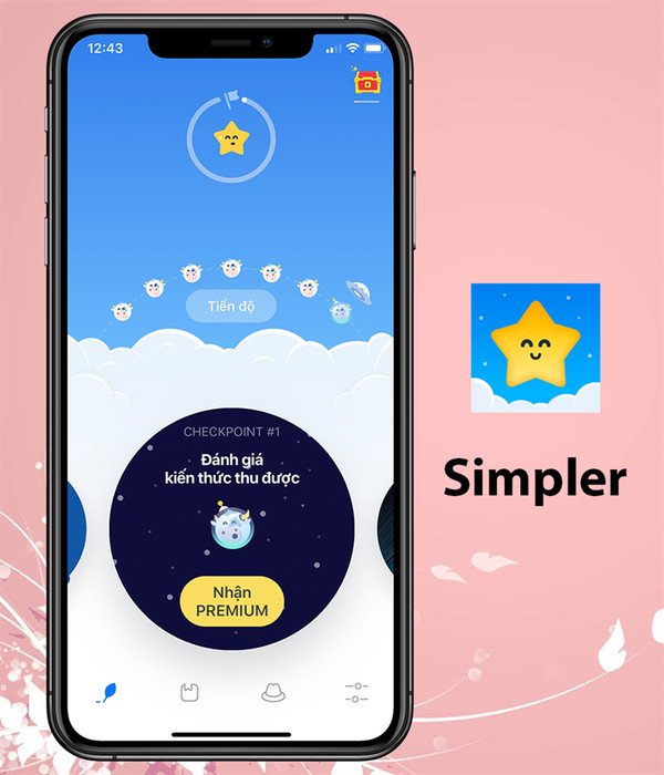Giao diện chính của ứng dụng Simpler học tiếng Anh hiệu quả trên điện thoại di động