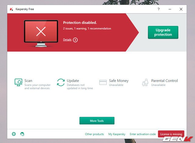 Giao diện Kaspersky đã đổi sang tiếng Anh