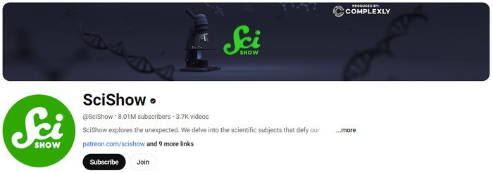 Giao diện kênh SciShow giúp người học khám phá khoa học và cải thiện kỹ năng nghe tiếng Anh