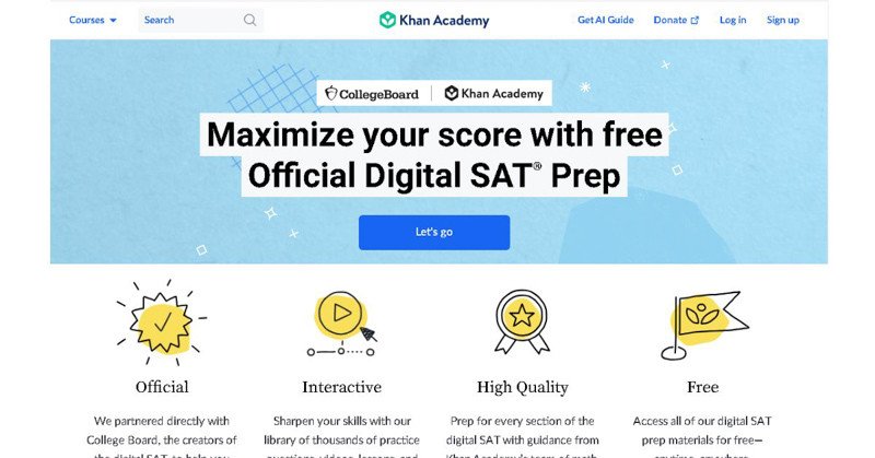 Giao diện luyện đề thi SAT tại Khan Academy