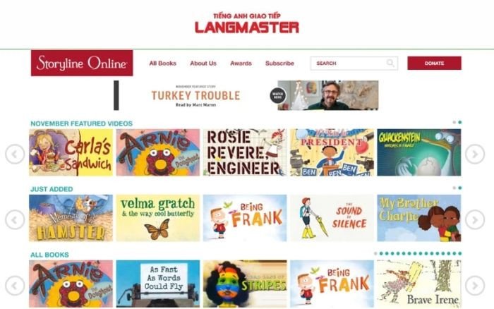 Giao diện trang web học tiếng Anh qua phim kể chuyện - Storyline Online