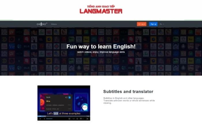 Giao diện trang web học tiếng Anh qua phim phụ đề