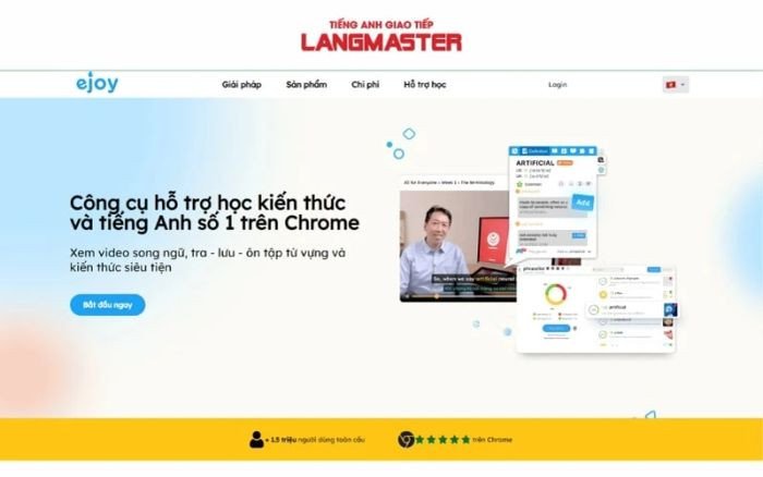 Giao diện trang web học tiếng Anh qua phim song ngữ miễn phí - eJOY English