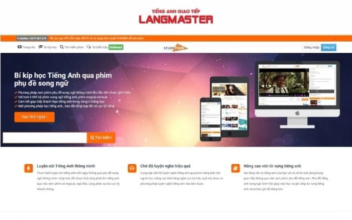 Giao diện trang web học tiếng Anh qua phim song ngữ miễn phí - StudyPhim