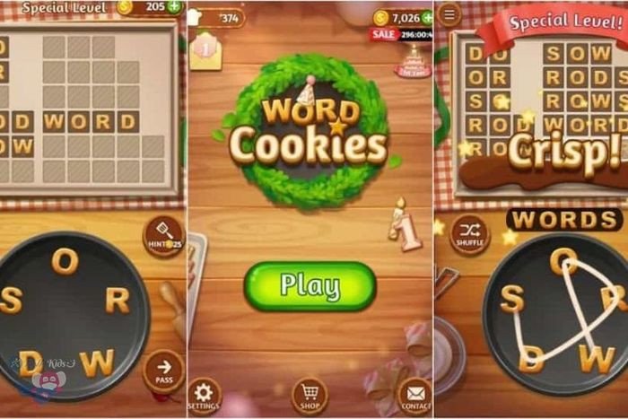 Giao diện trò chơi Word Cookies, ứng dụng học tiếng Anh qua việc ghép từ, thu hút sự hứng thú của trẻ.