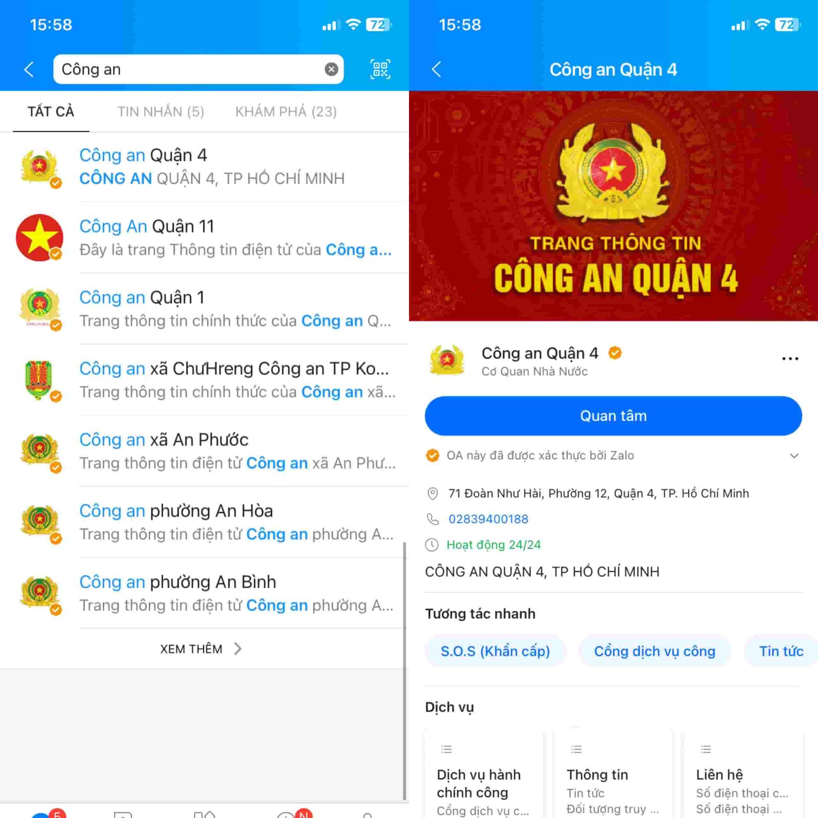 Giao diện ứng dụng Zalo trên điện thoại di động, thể hiện cách thức đăng ký làm Căn cước công dân qua nền tảng này