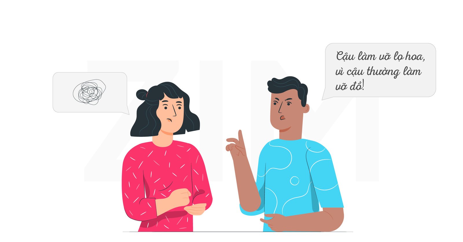 Hai người đang trò chuyện, một người có vẻ nghi ngờ, thể hiện sự lập luận vòng tròn