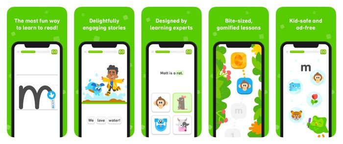 Hình ảnh giao diện ứng dụng Duolingo, hiển thị các bài học tiếng Anh dạng trò chơi cho người mới bắt đầu