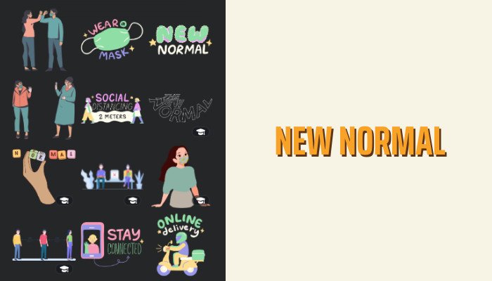 Hình minh họa chủ đề "New Normal" với các hoạt động thường ngày trong bối cảnh mới