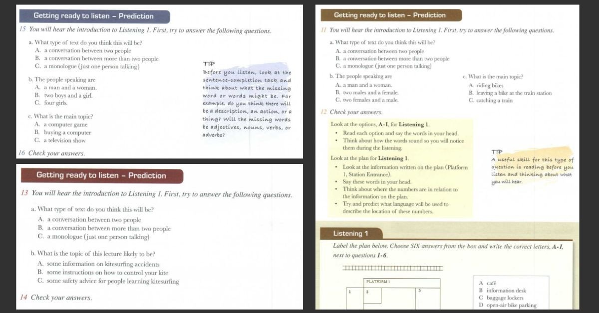 Hoạt động dự đoán nội dung trong Lessons for IELTS Listening