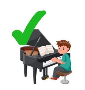 Học sinh nam chơi piano trong bài tập tiếng Anh lớp 4