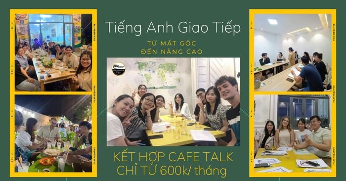 Học viên tiếng Anh đang cười và trò chuyện vui vẻ tại không gian TIPI English Café ở Đà Nẵng.