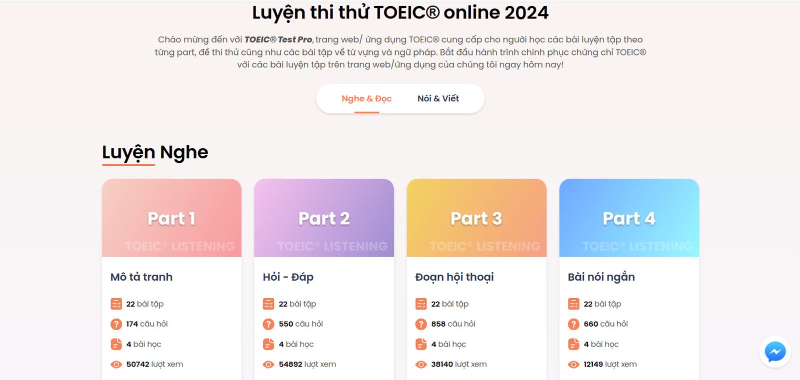 Lựa chọn phần luyện nghe trên EstudyMe