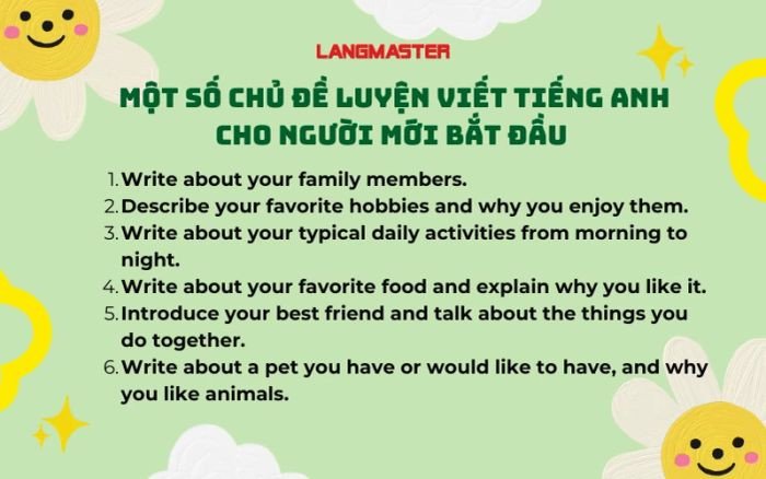 Luyện viết tiếng Anh theo chủ đề cho người mới bắt đầu để rèn kỹ năng viết hiệu quả.