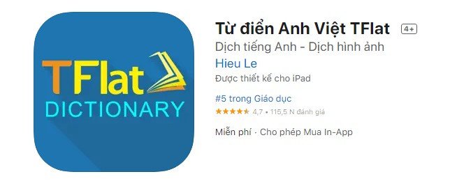 Màn hình chính của ứng dụng từ điển TFlat