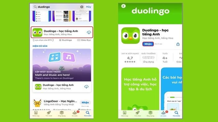 Màn hình chọn ngôn ngữ học trên Duolingo, cho phép người dùng bắt đầu hành trình học ngoại ngữ của mình.