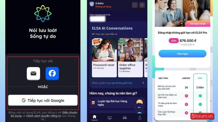 Màn hình đăng nhập tài khoản ELSA SPEAK sau khi cài đặt