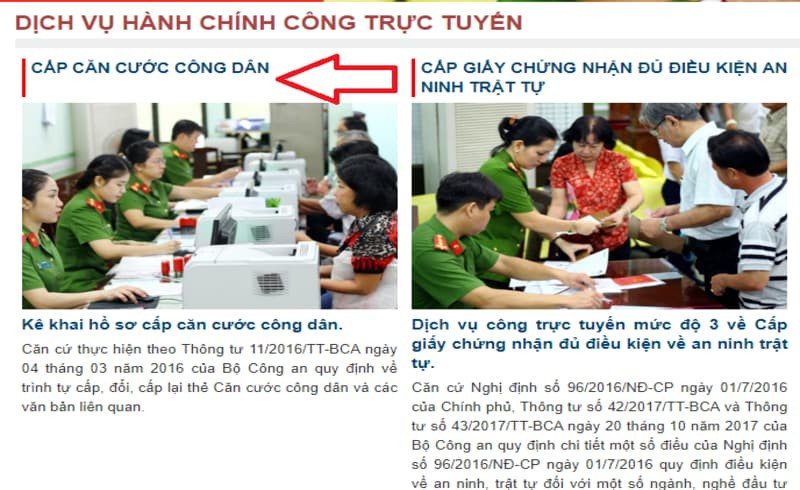 Màn hình máy tính hiển thị giao diện đăng ký Căn cước công dân trực tuyến, minh họa các bước kê khai hồ sơ online