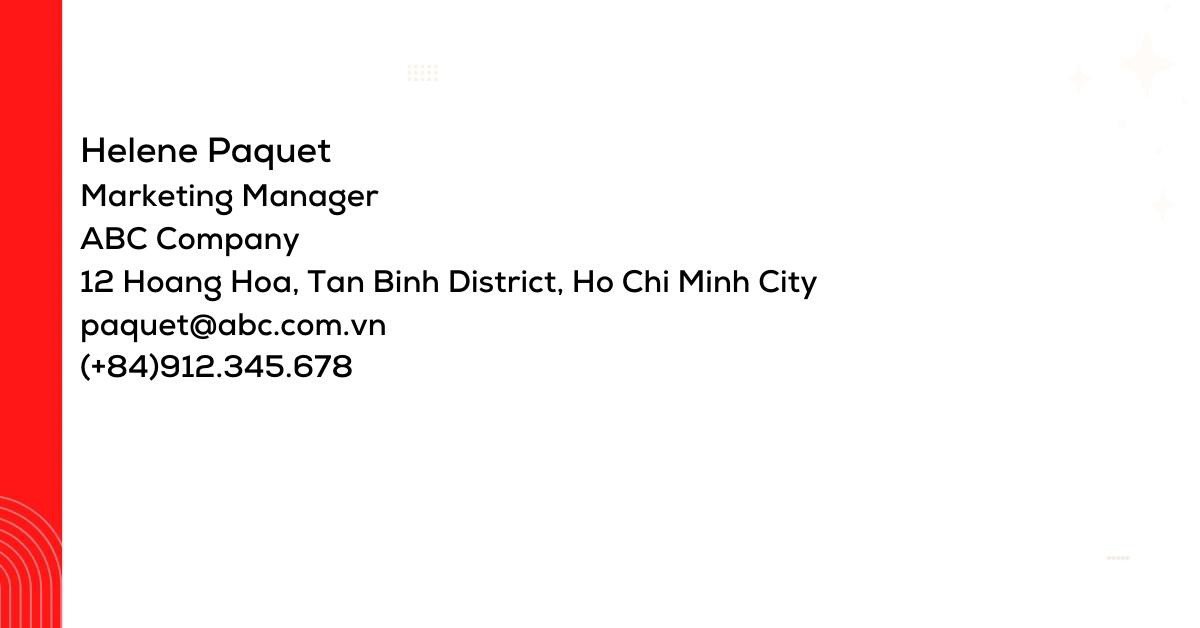 Mẫu chữ ký chuyên nghiệp trong email tiếng Anh thể hiện thông tin liên hệ đầy đủ