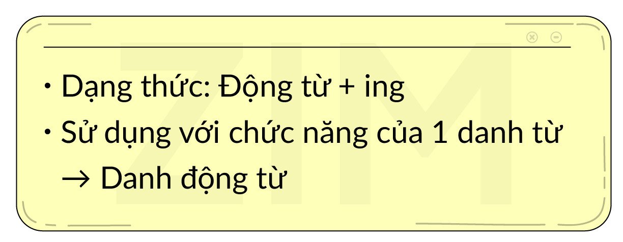 Minh họa cách hình thành và sử dụng danh động từ trong tiếng Anh