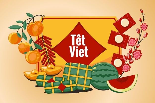 Minh họa gia đình trao lì xì và chúc Tết Nguyên Đán