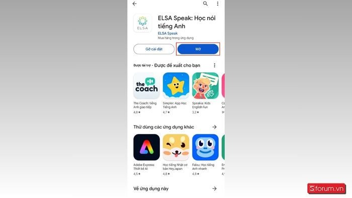 Mở ứng dụng ELSA SPEAK sau khi cài đặt thành công