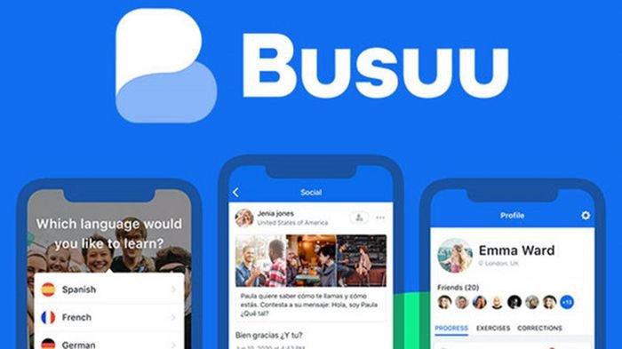 Người dùng đang thực hành nói tiếng Anh trên ứng dụng Busuu