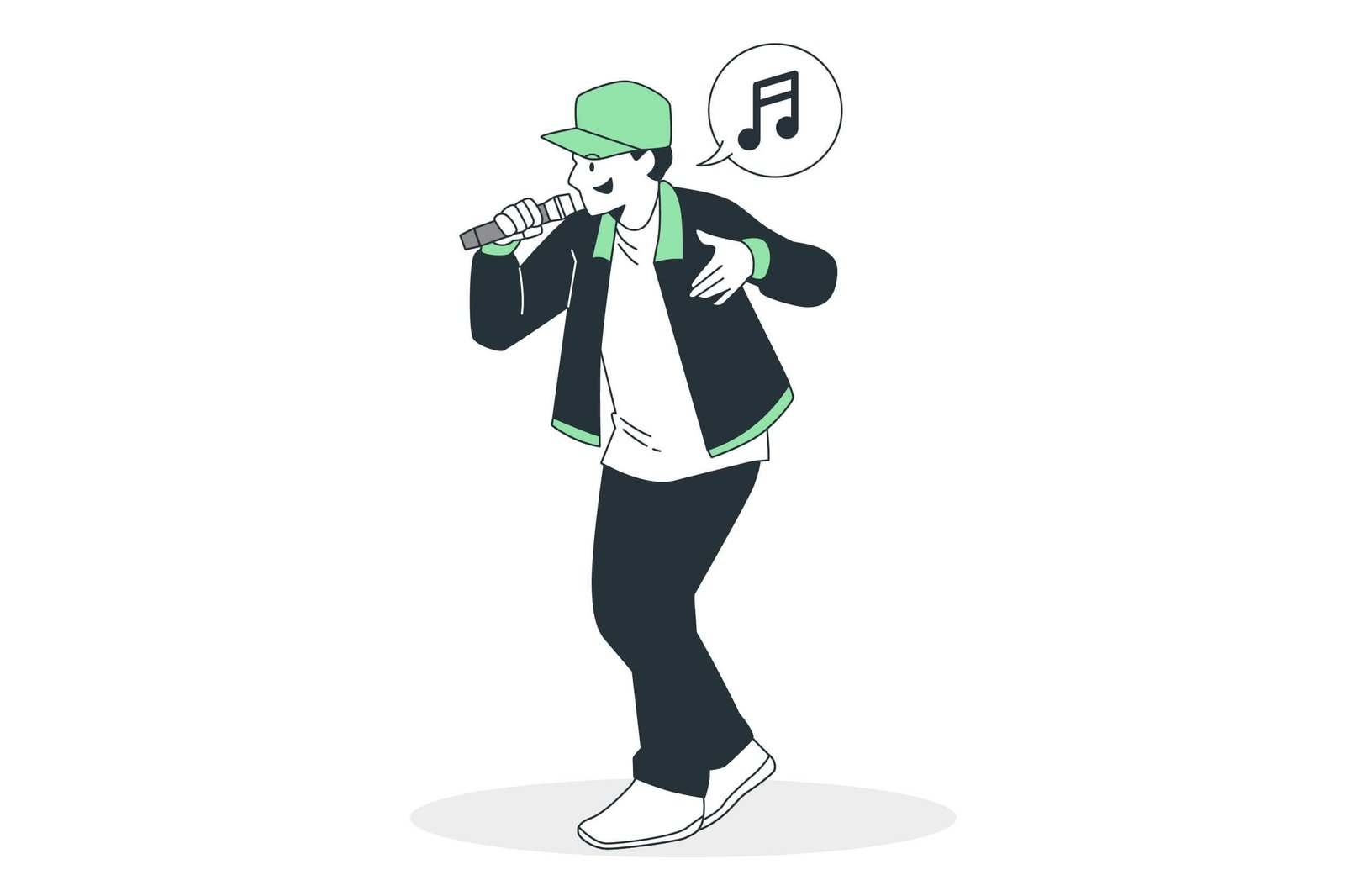 Người phụ nữ vui vẻ hát với micro, thể hiện niềm vui và sự tự tin
