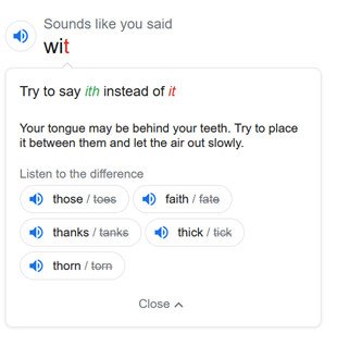 Phản hồi của Google khi sai âm "th" giúp sửa lỗi phát âm tiếng Anh
