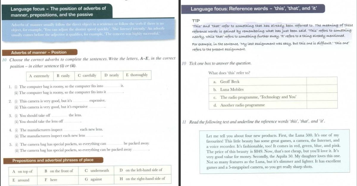 Phần Language focus giải thích cấu trúc ngữ pháp sách Lessons for IELTS Listening