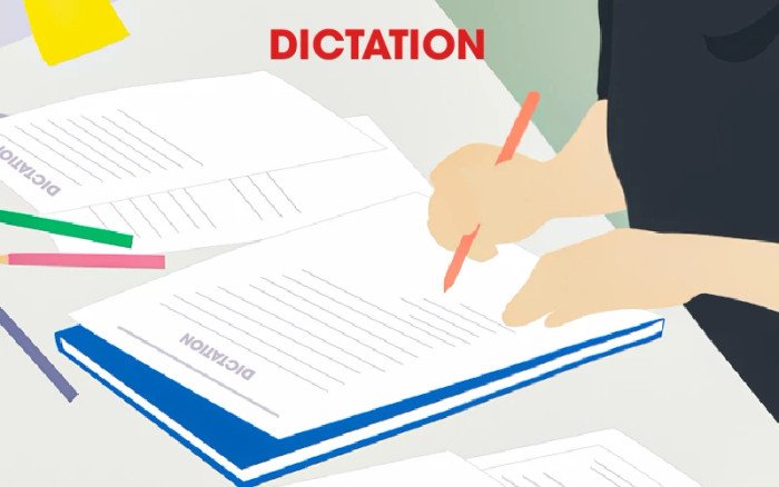 Quy trình nghe chép chính tả tiếng Anh, từ việc nghe đi nghe lại đến việc so sánh với phụ đề và ghi lại những từ chưa nghe được.