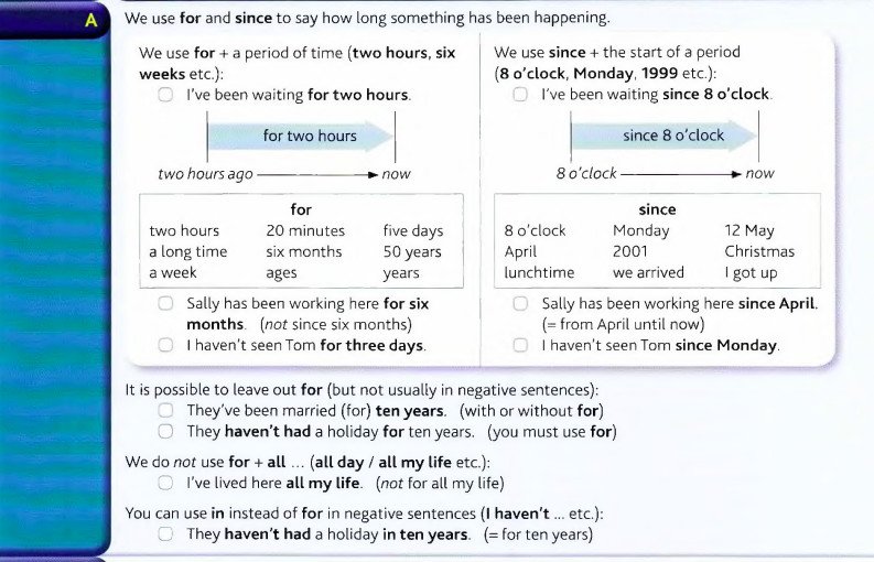 Sách English Grammar in Use giải thích chi tiết về cách dùng For và Since