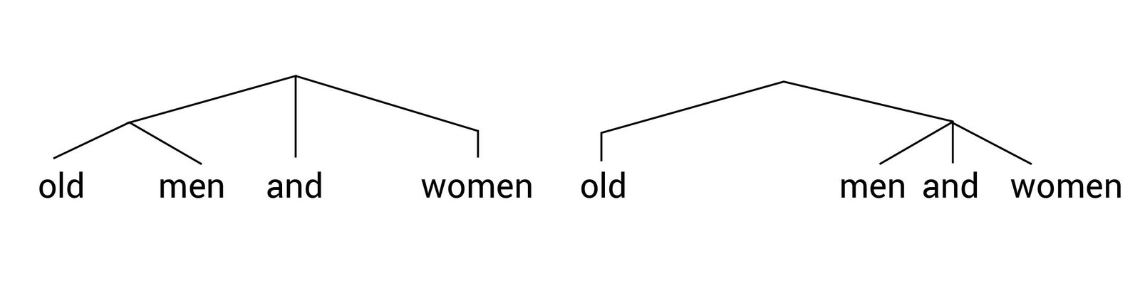 Sơ đồ hình cây minh họa "old men and women" (Cách hiểu 2)
