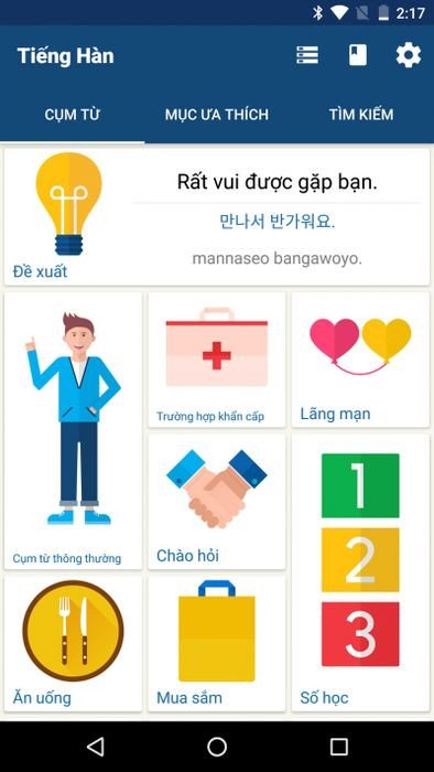 Ứng dụng Bravolol hiển thị các cụm từ tiếng Anh với cách phát âm và hình ảnh minh họa