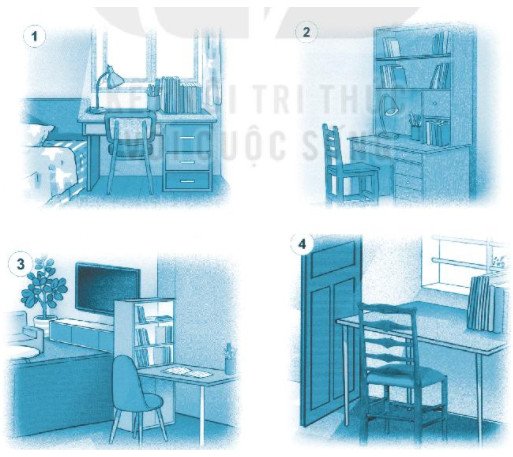Bàn học gọn gàng của học sinh lớp 2 với giá sách và đèn học
