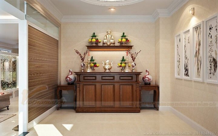 Bàn thờ gia tiên truyền thống, nơi thờ cúng linh thiêng trong giấc mơ thấy lửa cháy bàn thờ đánh số may