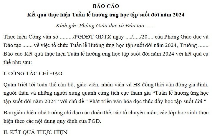 Biểu mẫu báo cáo tổng kết Tuần lễ học tập suốt đời năm 2024