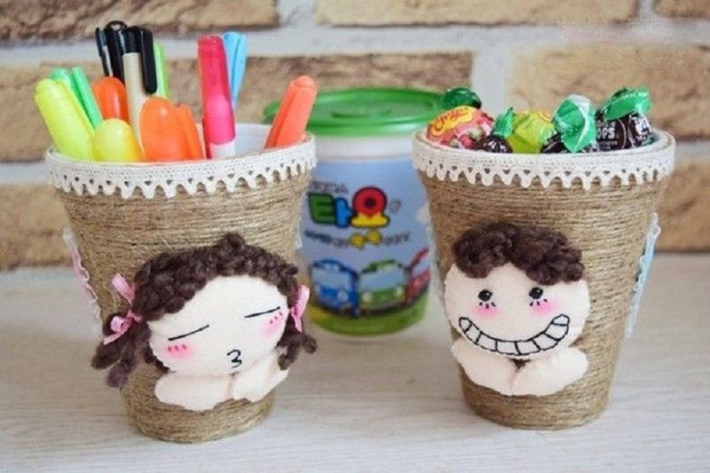 Bộ ống đựng bút cute hình động vật làm từ ly nhựa