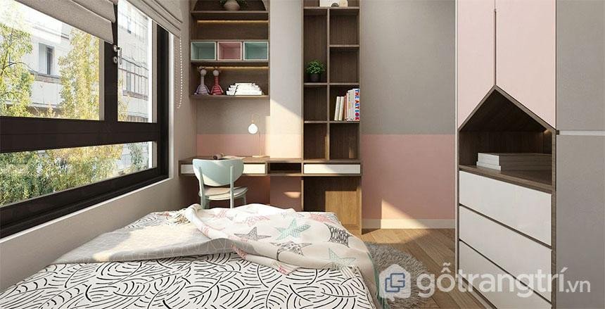 Bố trí bàn học đơn giản đẹp gần cửa sổ tận dụng ánh sáng