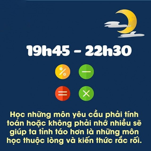 Buổi tối là thời điểm lý tưởng để ôn lại các công thức và bài tập tính toán, nâng cao thời gian học tập hiệu quả