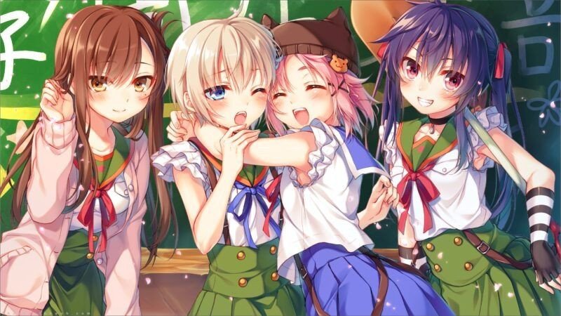 Các cô gái Anime đang vui vẻ, hình ảnh học tập cute khi nghỉ ngơi
