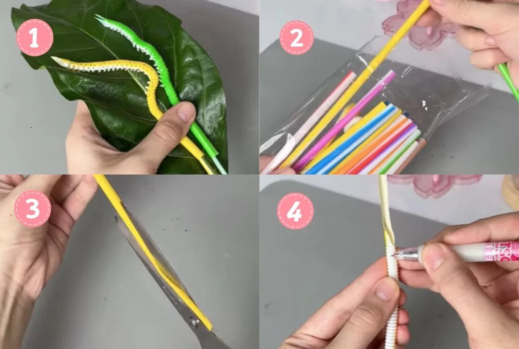 Cách làm con sâu trang trí bút chì bằng ống hút đơn giản