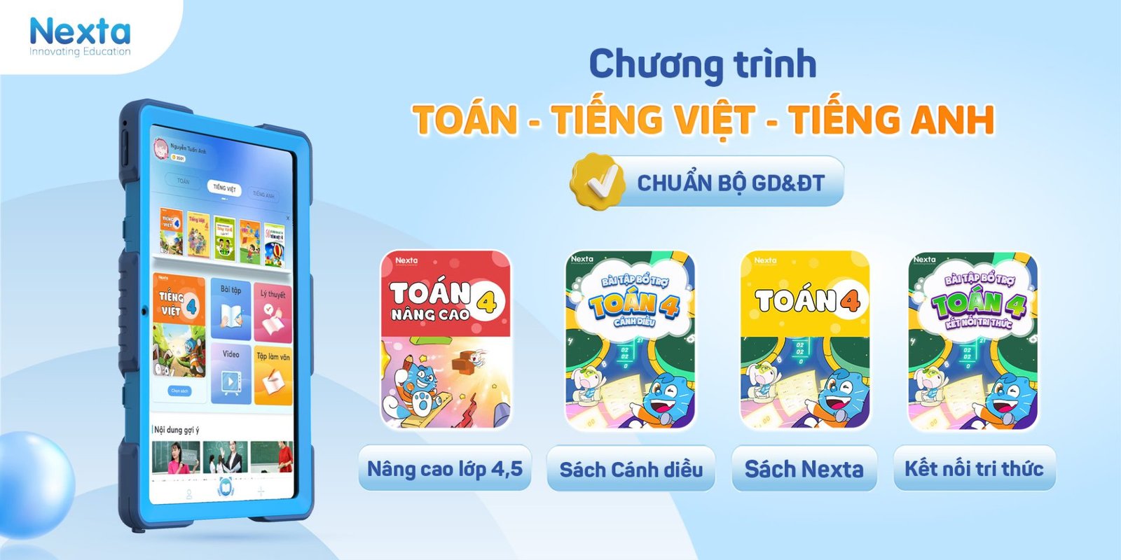 Chương trình học Toán, Tiếng Việt, Tiếng Anh trên thiết bị học tập