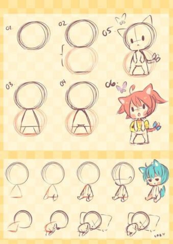 Cô gái trẻ học vẽ chibi vui nhộn